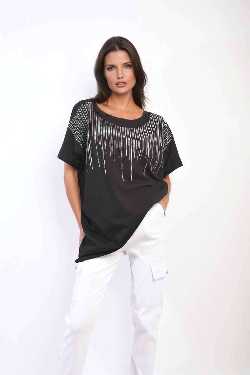 JULIANA Embellished Neckline Short Sleeve Top