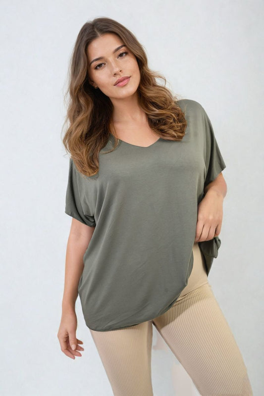 JULIANA Short Sleeve V-Neck Loose Top