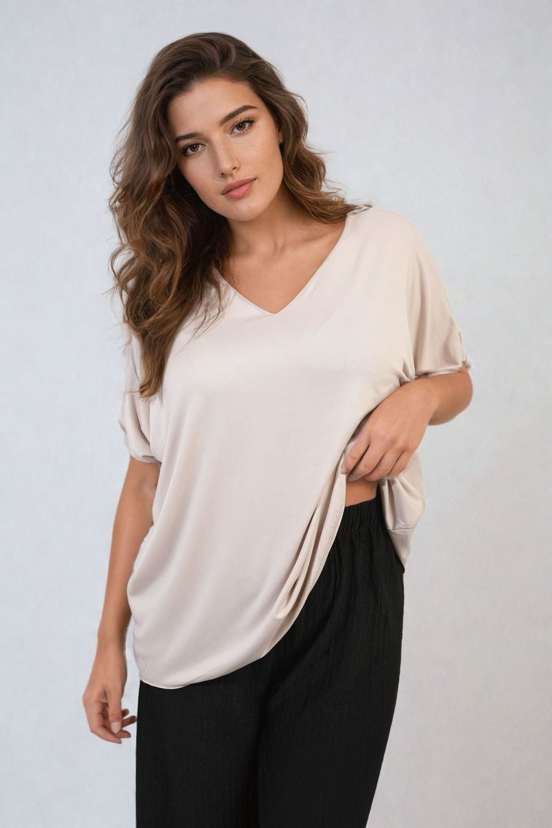 JULIANA Short Sleeve V-Neck Loose Top