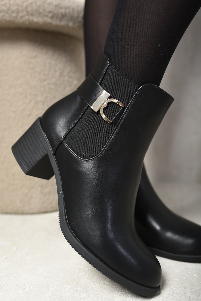 JULIE Low Mid Block Heel Buckle Smart Chelsea Ankle Boots