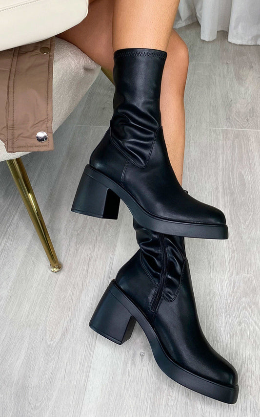 KARA Block Heel Ankle Boots with Zip Detail