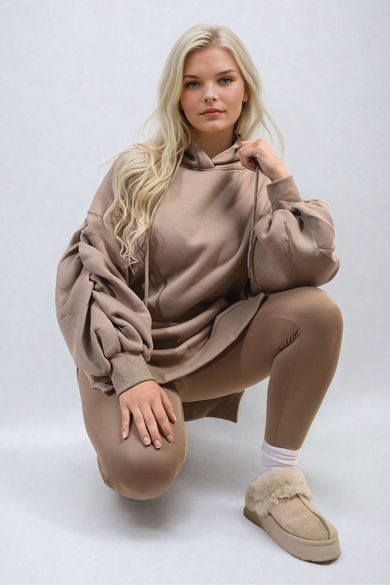 KATIE Oversized Hoodie with Side Split and Ribbed Leggings Co ord Set