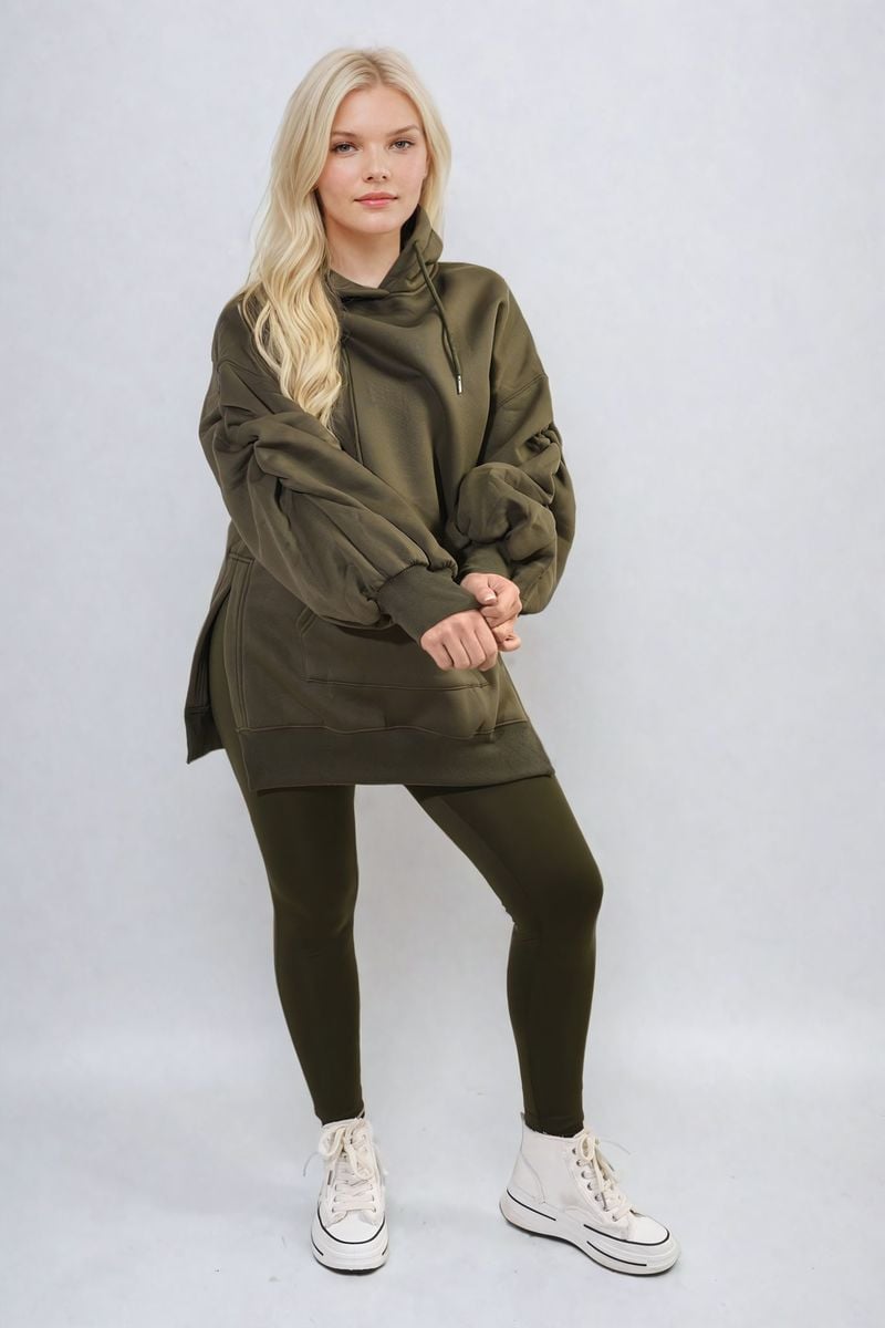 KATIE Oversized Hoodie with Side Split and Ribbed Leggings Co ord Set