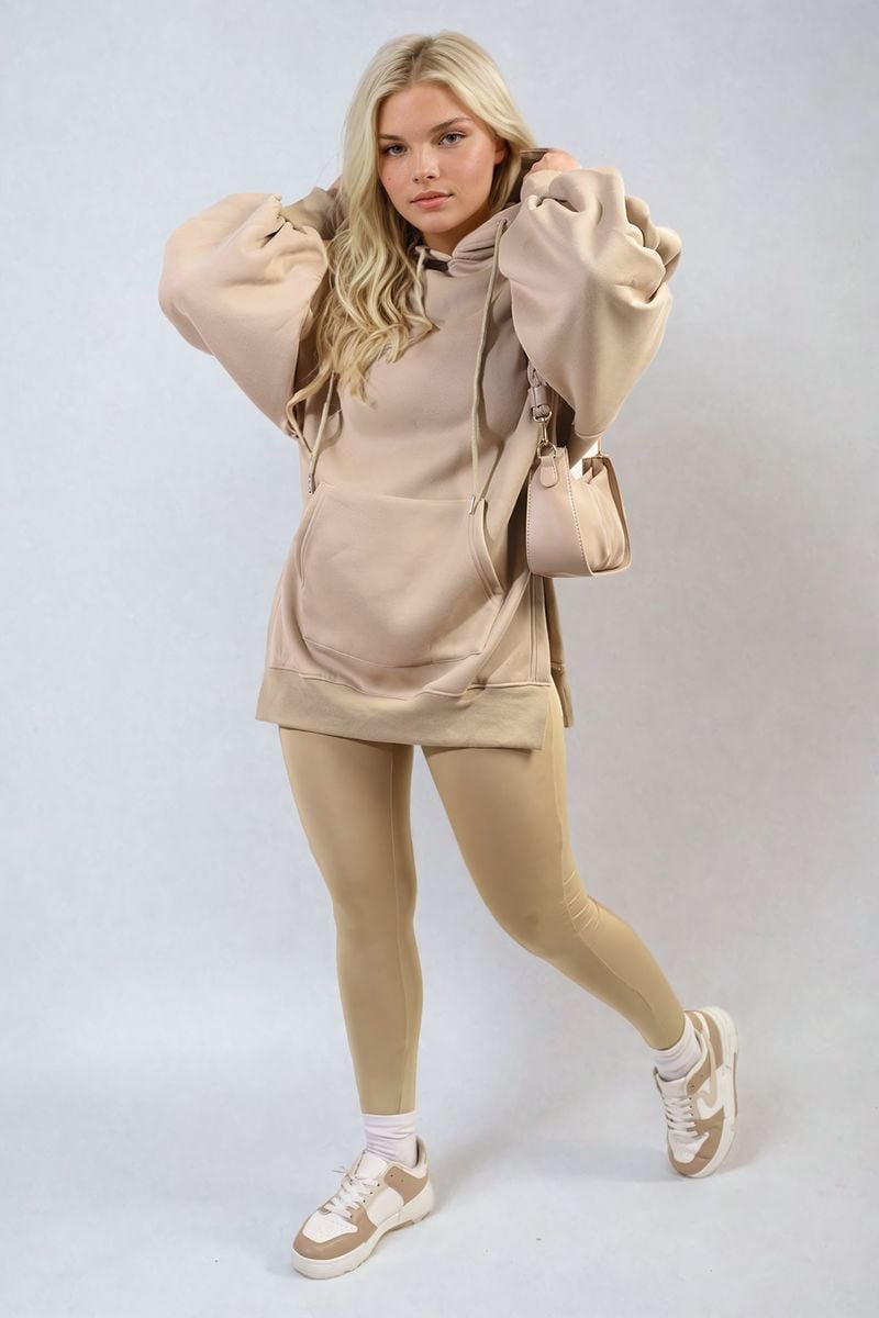 KATIE Oversized Hoodie with Side Split and Ribbed Leggings Co ord Set