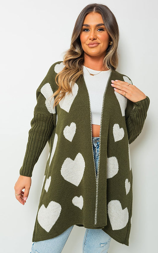 KENNA Printed Hearts Knitted Cardigan