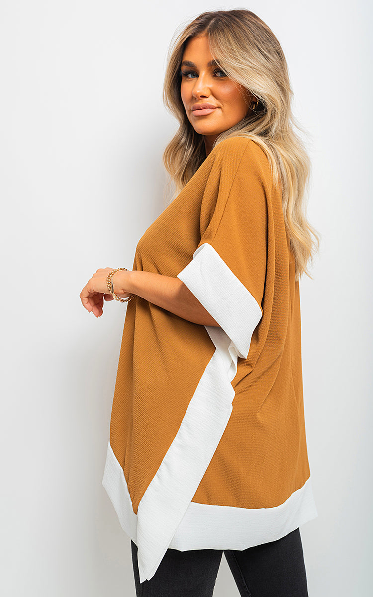 LAURA Oversized Contrast Hem Flare Sleeve Top