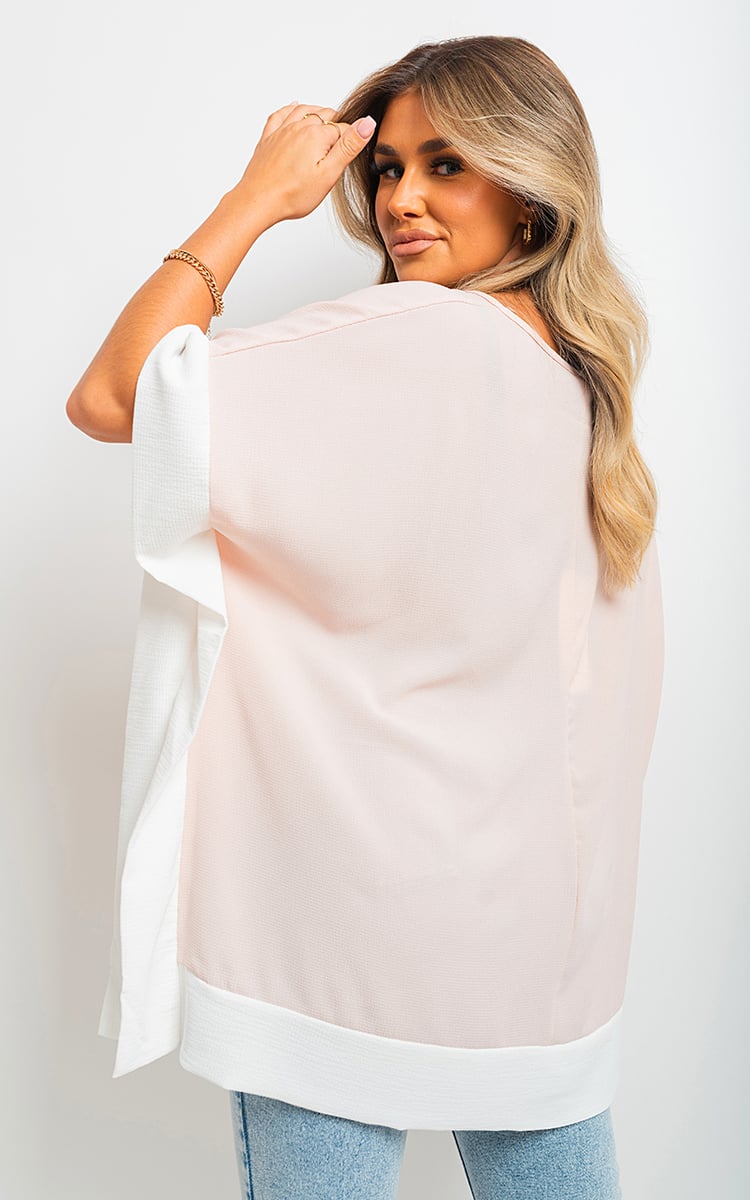 LAURA Oversized Contrast Hem Flare Sleeve Top