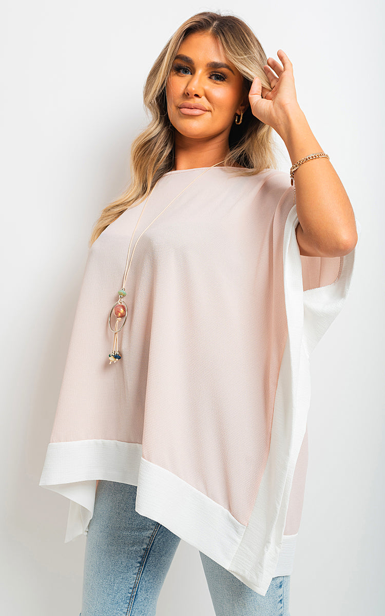 LAURA Oversized Contrast Hem Flare Sleeve Top