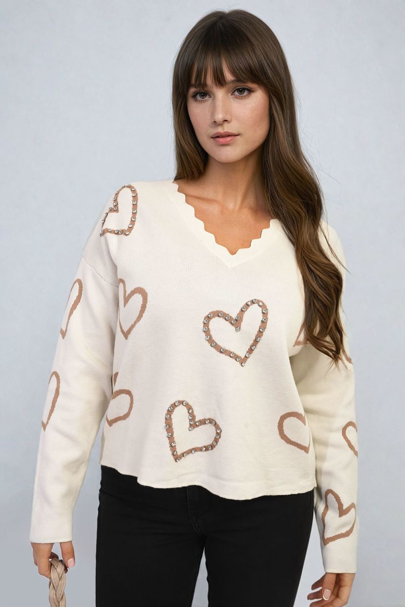 LAURA V-neck Stone Long Sleeve Knitted Jumper