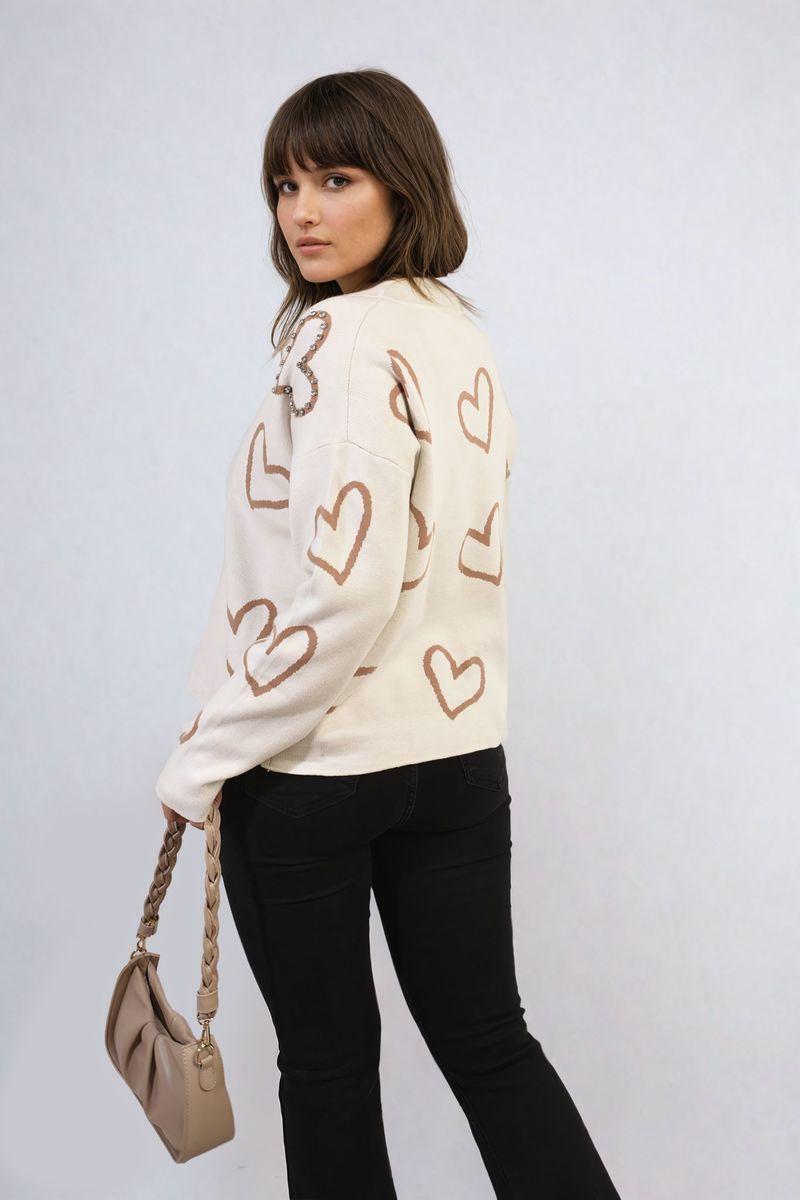 LAURA V-neck Stone Long Sleeve Knitted Jumper