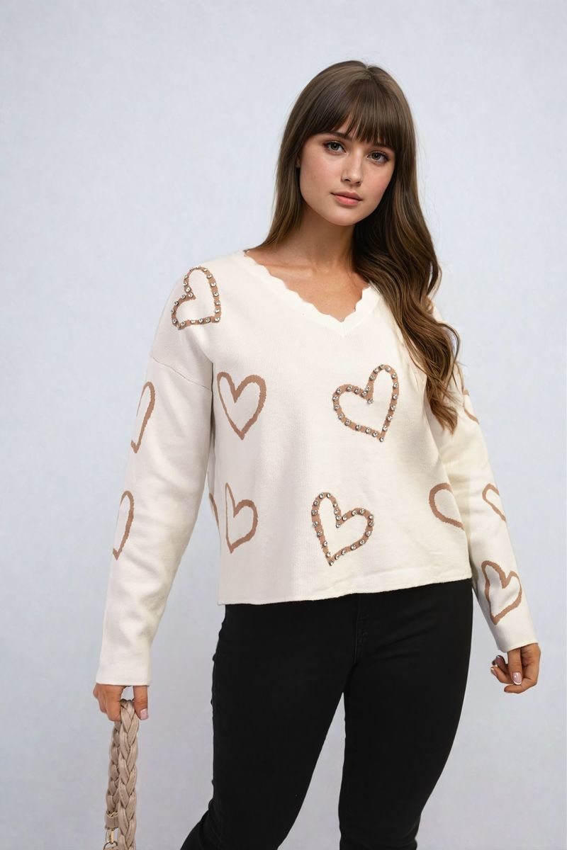 LAURA V-neck Stone Long Sleeve Knitted Jumper