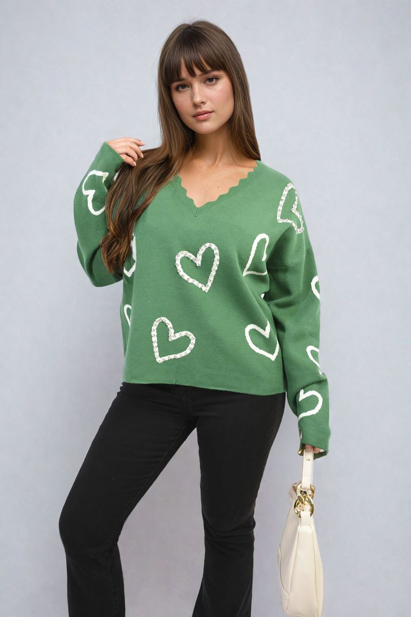 LAURA V-neck Stone Long Sleeve Knitted Jumper