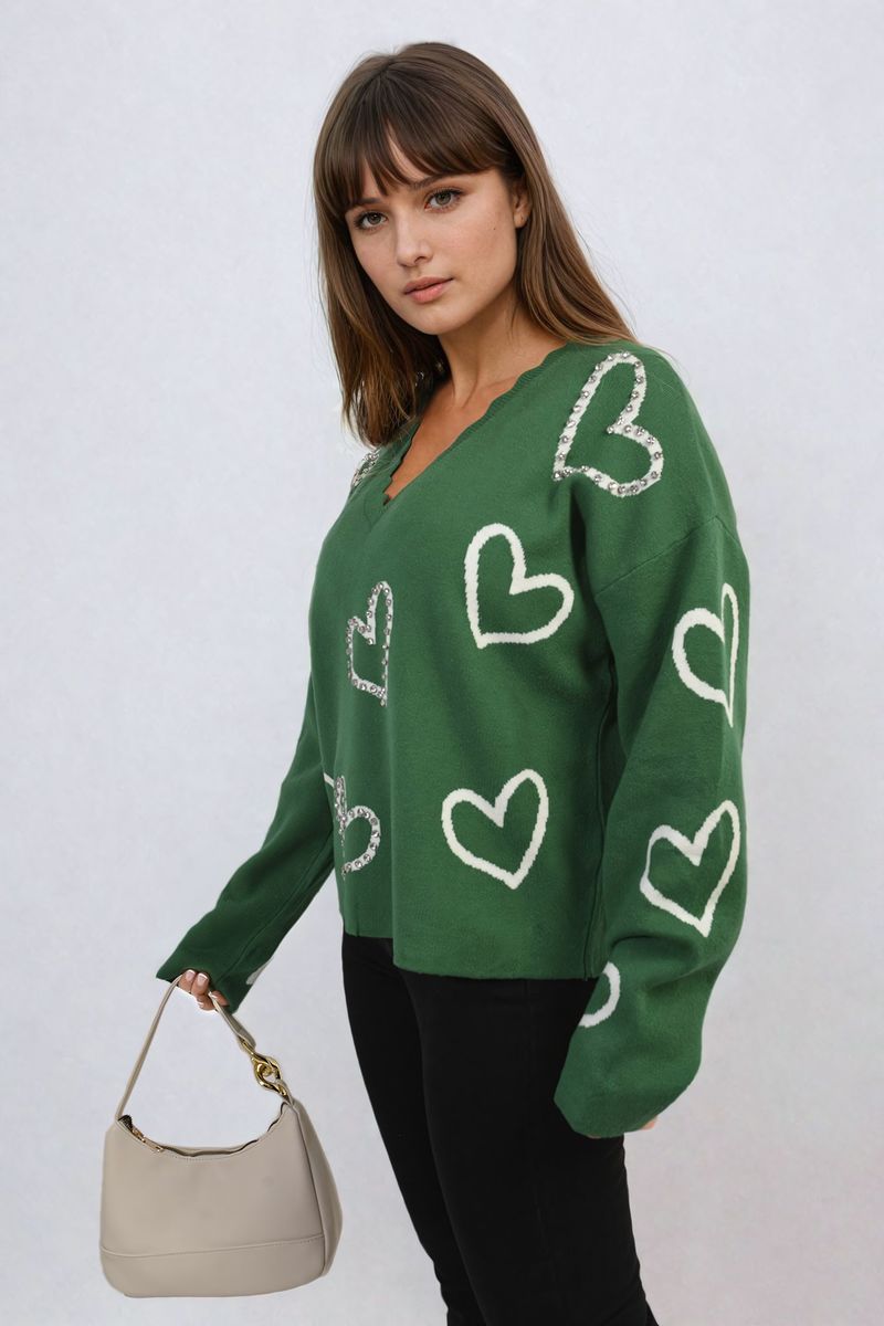 LAURA V-neck Stone Long Sleeve Knitted Jumper