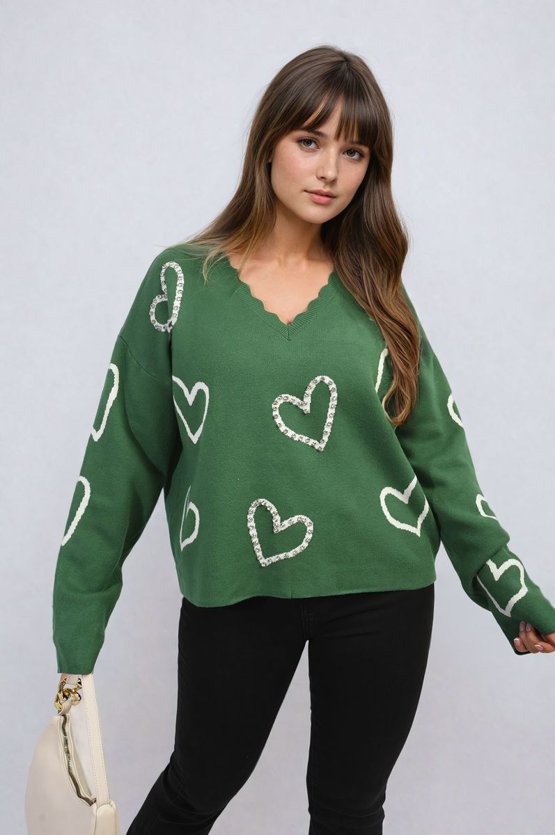 LAURA V-neck Stone Long Sleeve Knitted Jumper