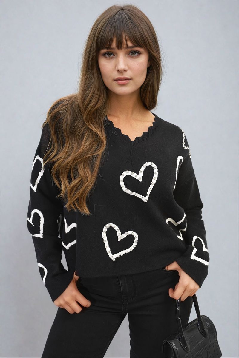 LAURA V-neck Stone Long Sleeve Knitted Jumper