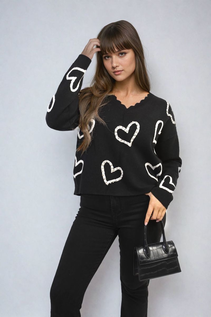 LAURA V-neck Stone Long Sleeve Knitted Jumper