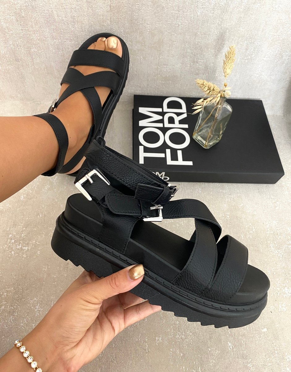 LAUREN Criss Cross Ankle Strap Chunky Sandals