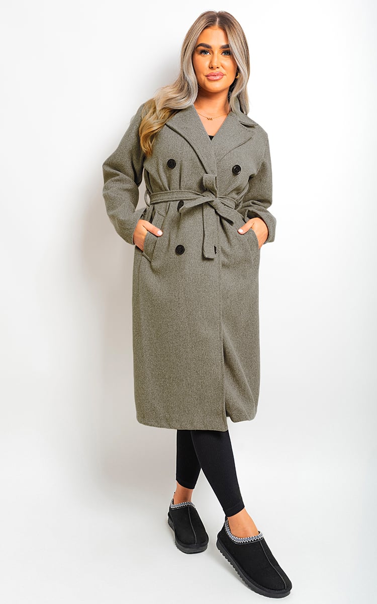 LAURYN Button Detail Belted Trench Coat