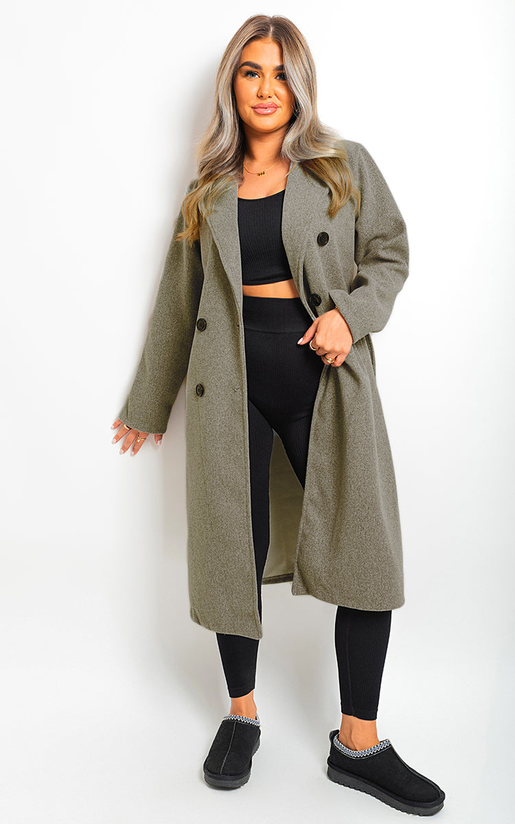 LAURYN Button Detail Belted Trench Coat