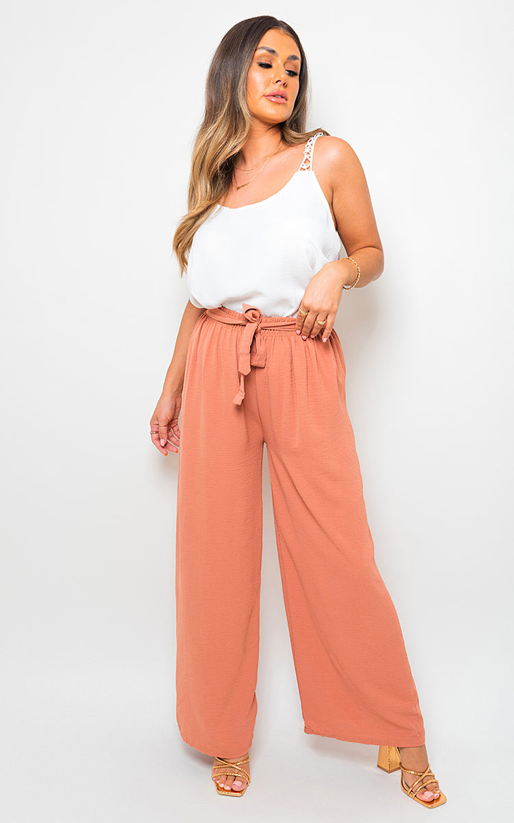 LAURYN Drawstring Waist Wide Leg Trouser