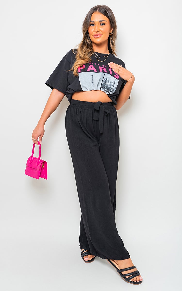 LAURYN Drawstring Waist Wide Leg Trouser