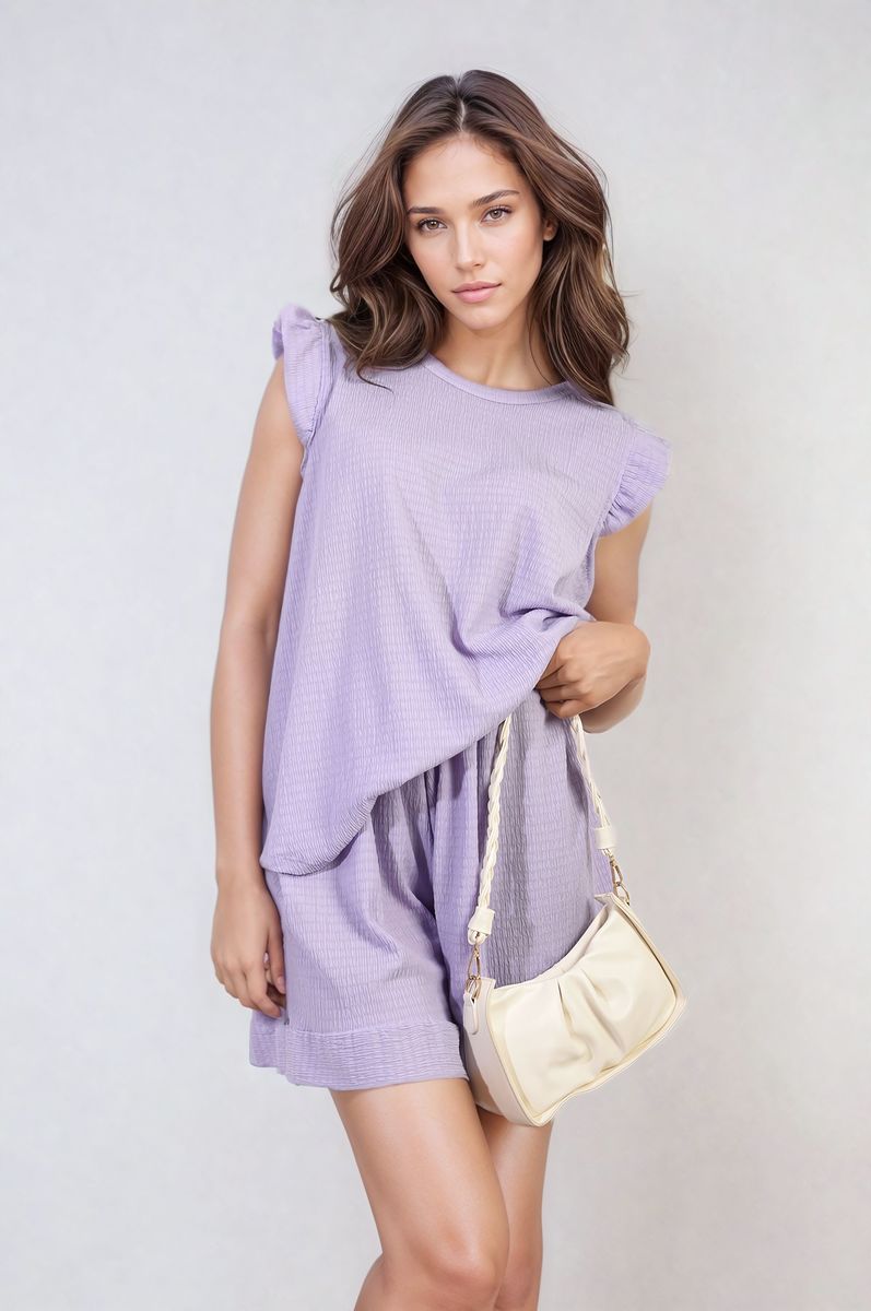 LAYLA Ruffle Trim Sleeve Top and Shorts Co-ord Set