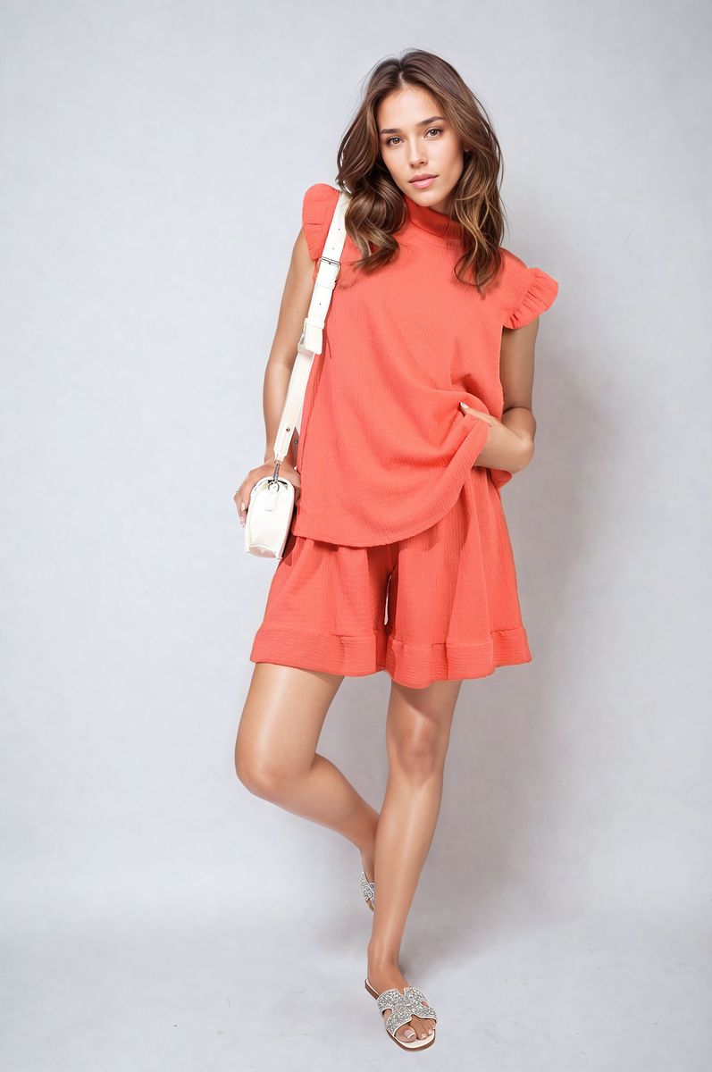 LAYLA Ruffle Trim Sleeve Top and Shorts Co-ord Set