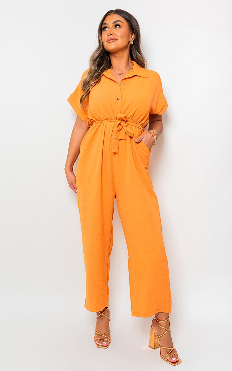 LEAH Casual Tie Waist Short Sleeve Jumpsuit