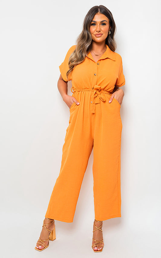 LEAH Casual Tie Waist Short Sleeve Jumpsuit