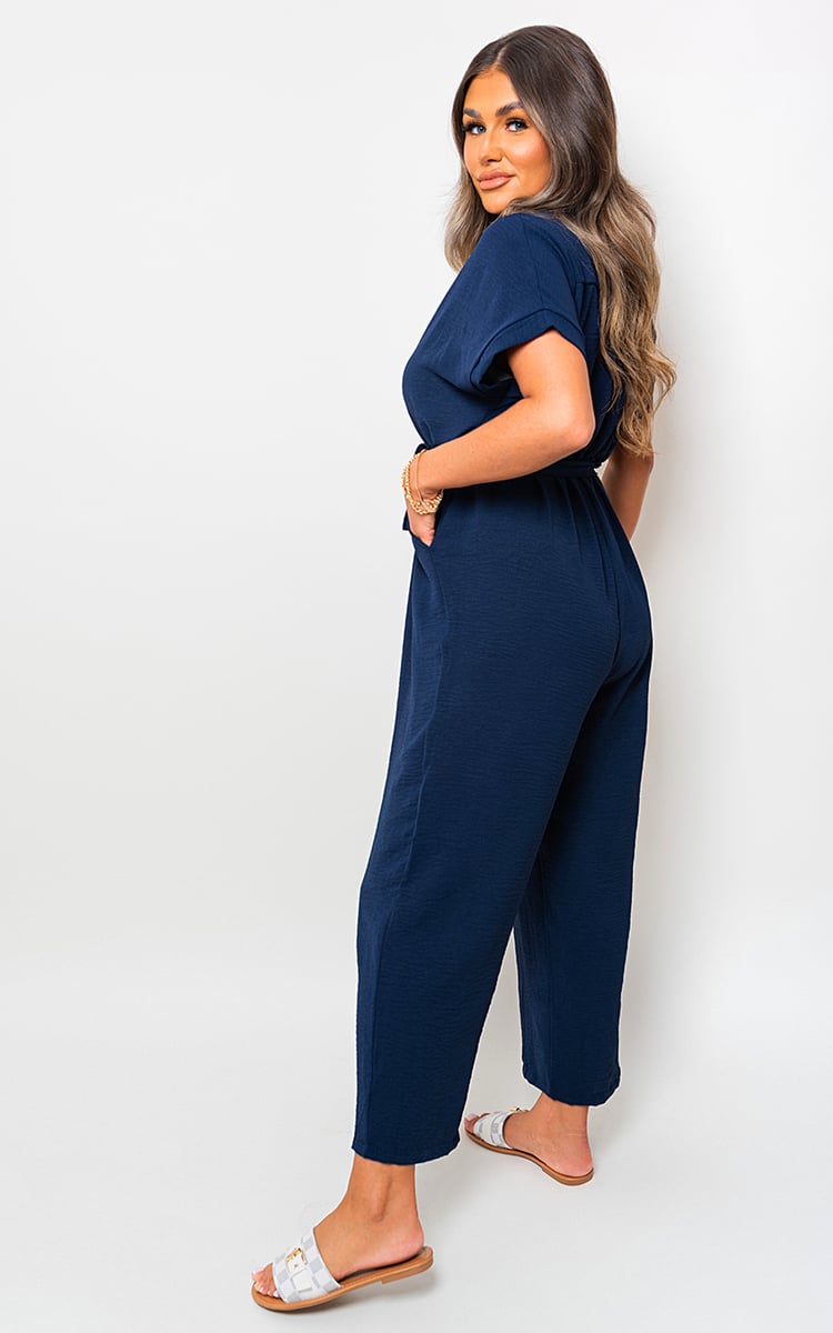 LEAH Casual Tie Waist Short Sleeve Jumpsuit