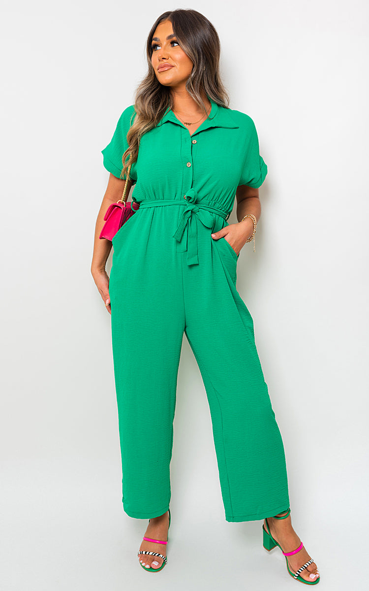 LEAH Casual Tie Waist Short Sleeve Jumpsuit