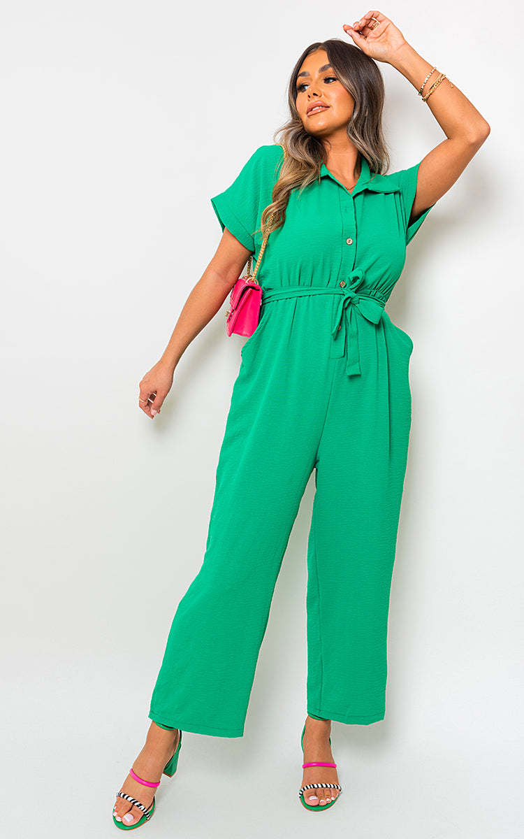 LEAH Casual Tie Waist Short Sleeve Jumpsuit