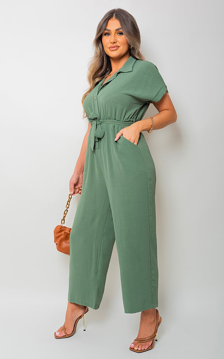 LEAH Casual Tie Waist Short Sleeve Jumpsuit