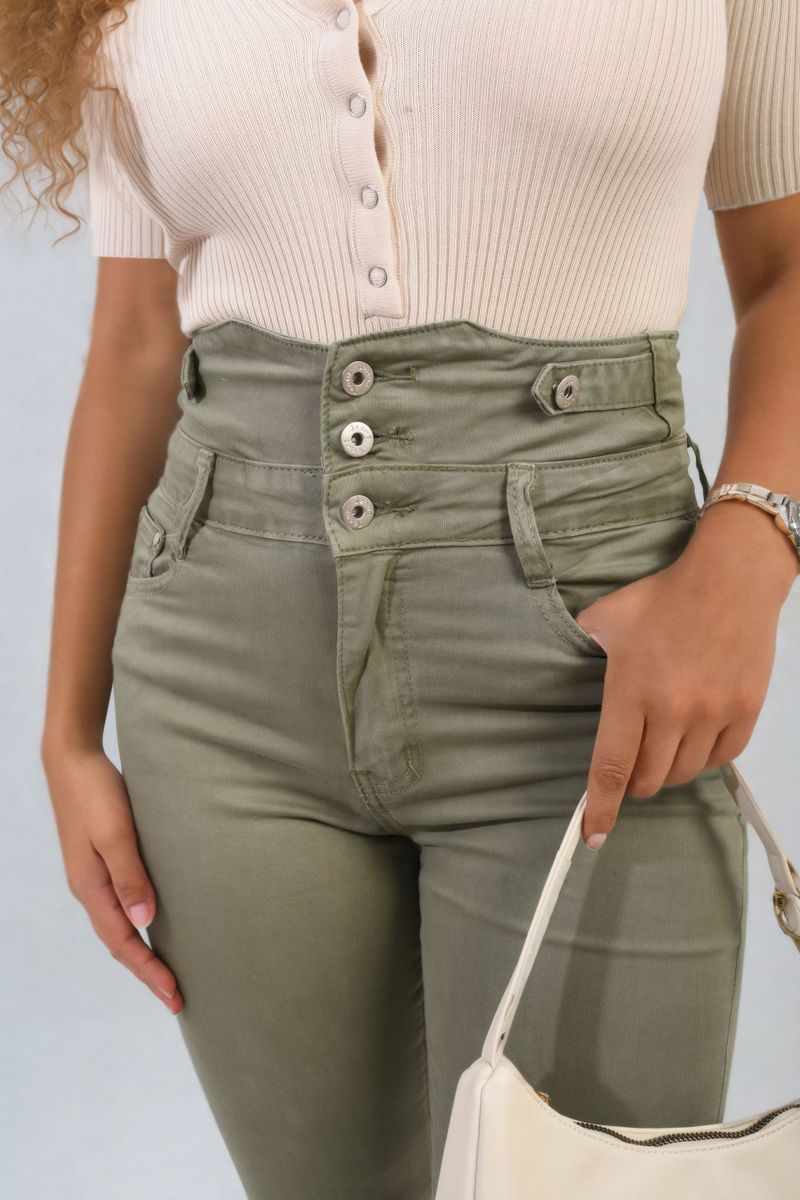 LEANNA High Waist Button Skinny Jeans (PLUS SIZE AVAILABLE)