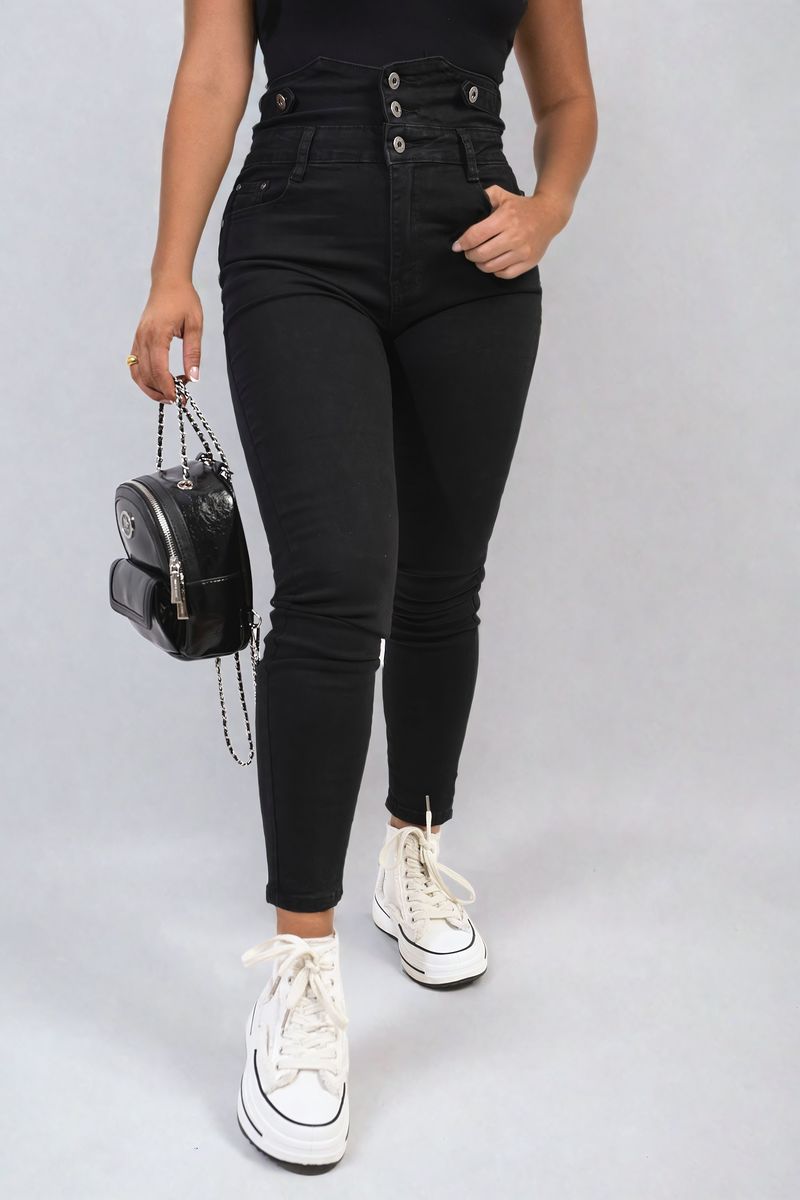 LEANNA High Waist Button Skinny Jeans (PLUS SIZE AVAILABLE)