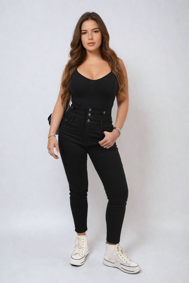 LEANNA High Waist Button Skinny Jeans (PLUS SIZE AVAILABLE)