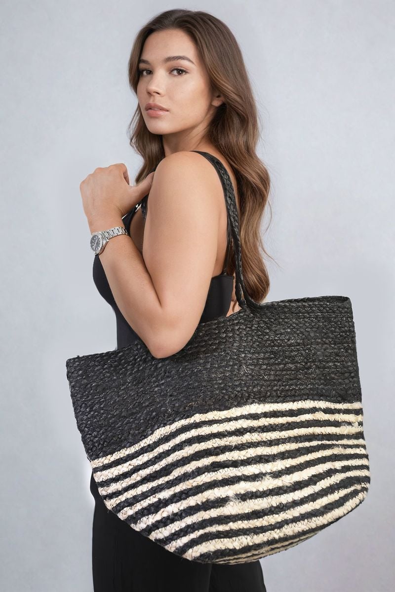 LOUISA Striped Beach Braided Tote Bag