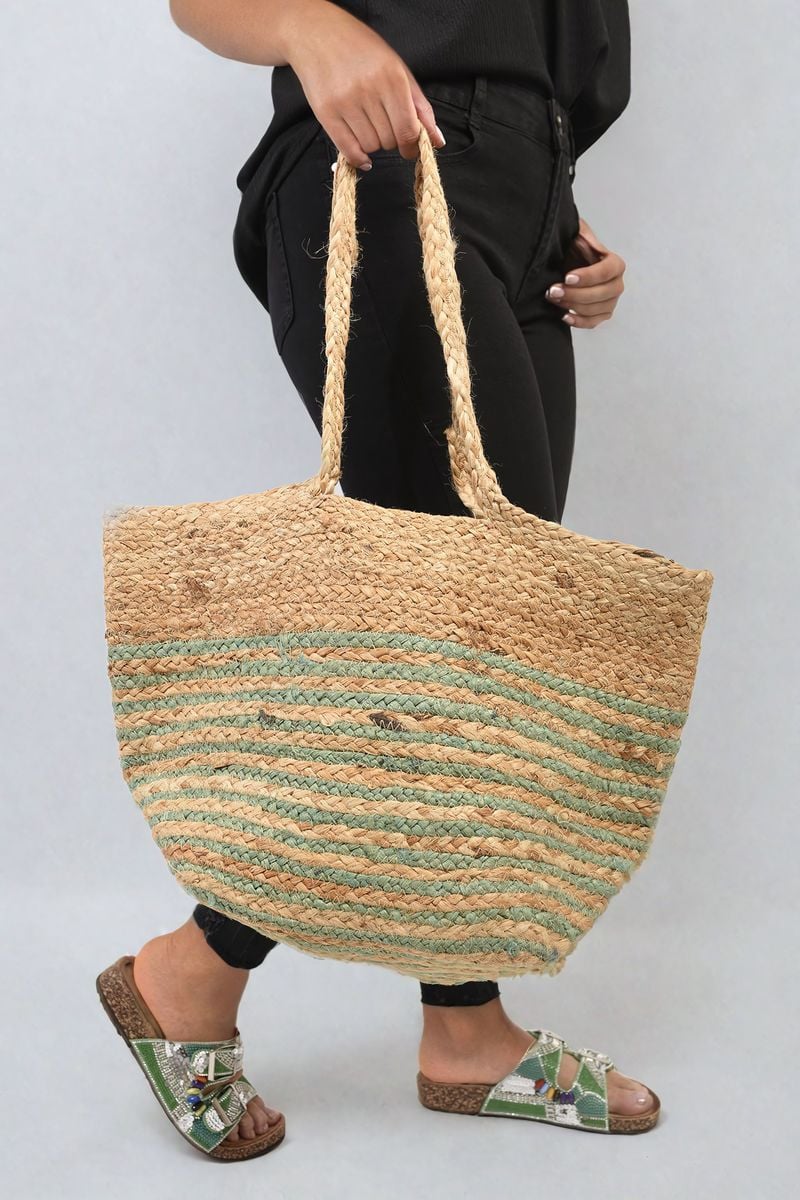 LOUISA Striped Beach Braided Tote Bag