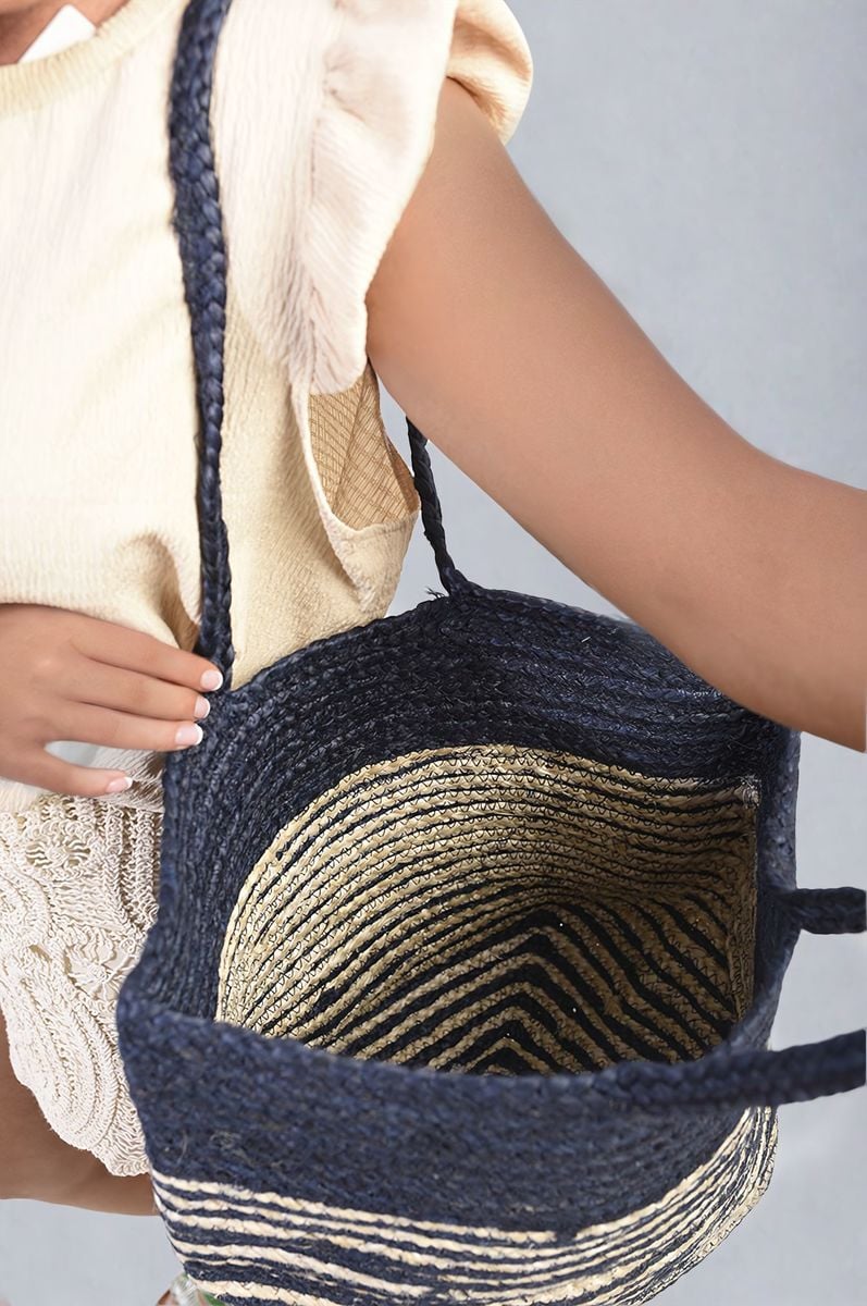 LOUISA Striped Beach Braided Tote Bag