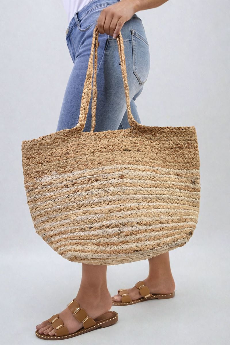 LOUISA Striped Beach Braided Tote Bag