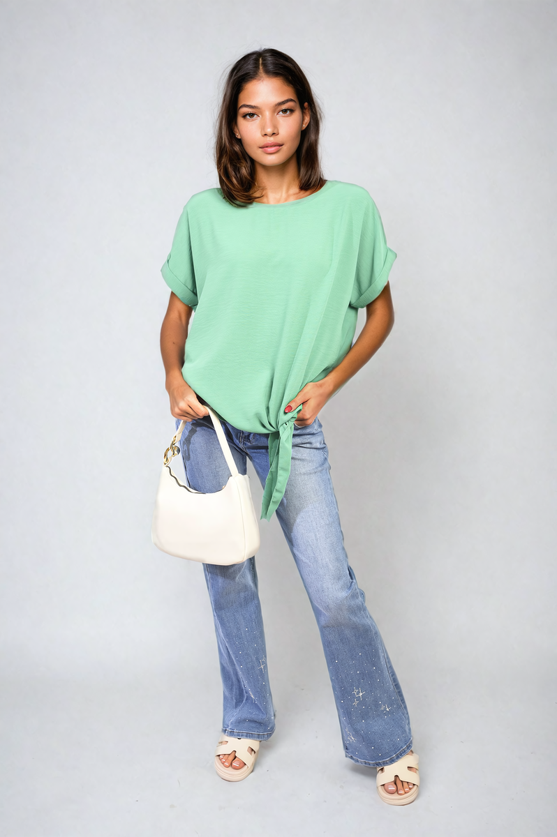 LUELLA Short Sleeve Tie Front Top