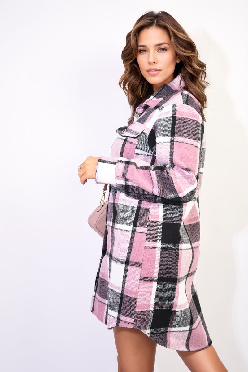 LUISA Plaid Print Long Sleeve Button Down Shacket