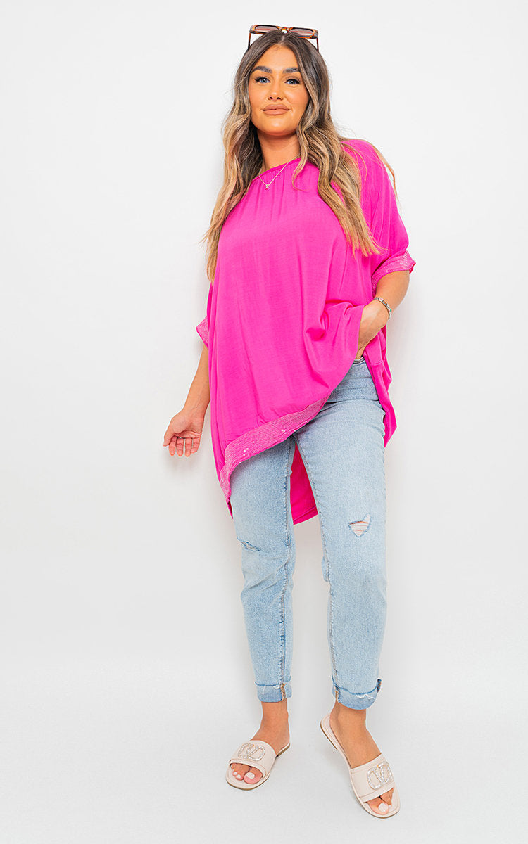 LYDIA OVERSIZED SEQUIN TRIM TOP