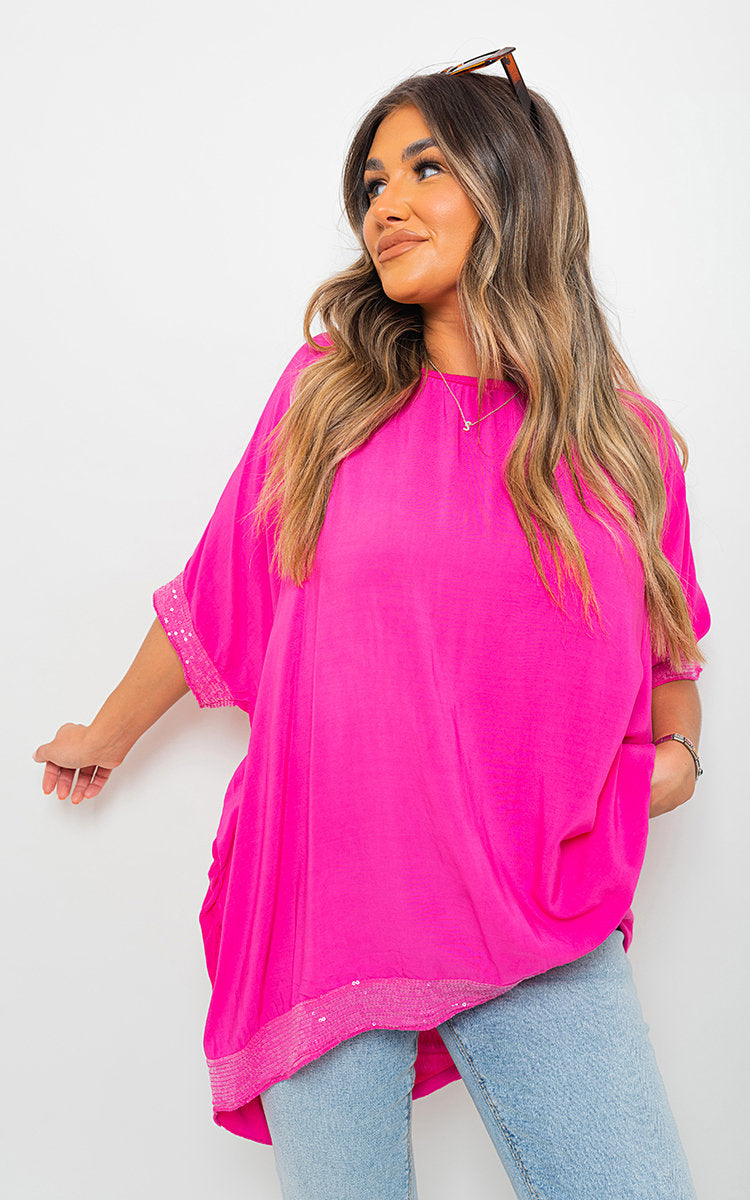 LYDIA OVERSIZED SEQUIN TRIM TOP