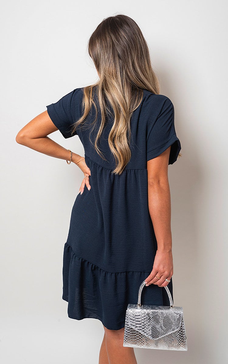 GABRIEAL V Neck Tiered Smock Dress