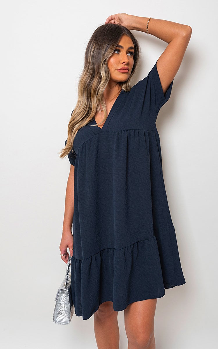 GABRIEAL V Neck Tiered Smock Dress