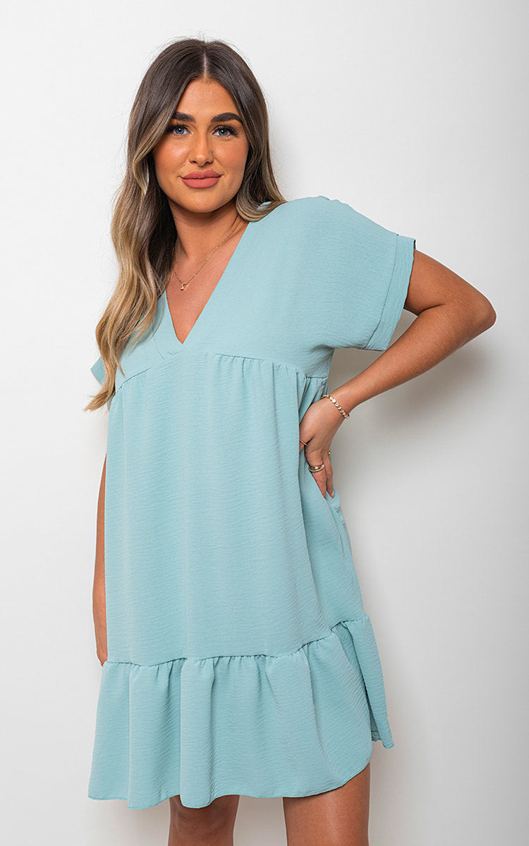 GABRIEAL V Neck Tiered Smock Dress