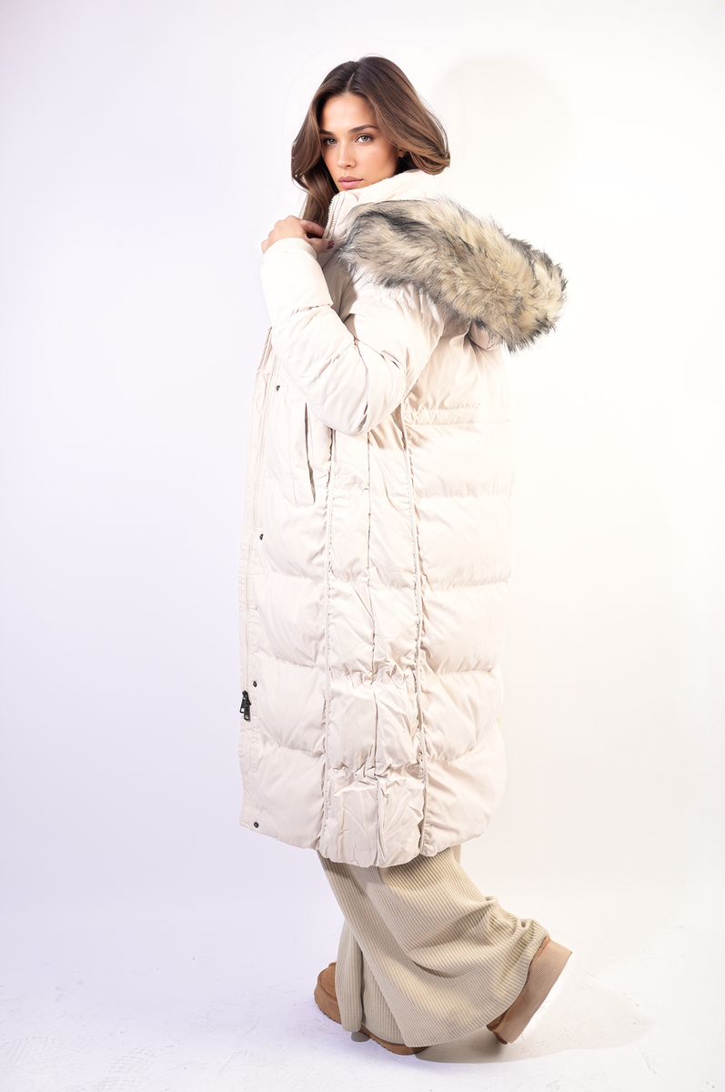 MARNIE Longline Faux Fur Hooded Puffer Jacket