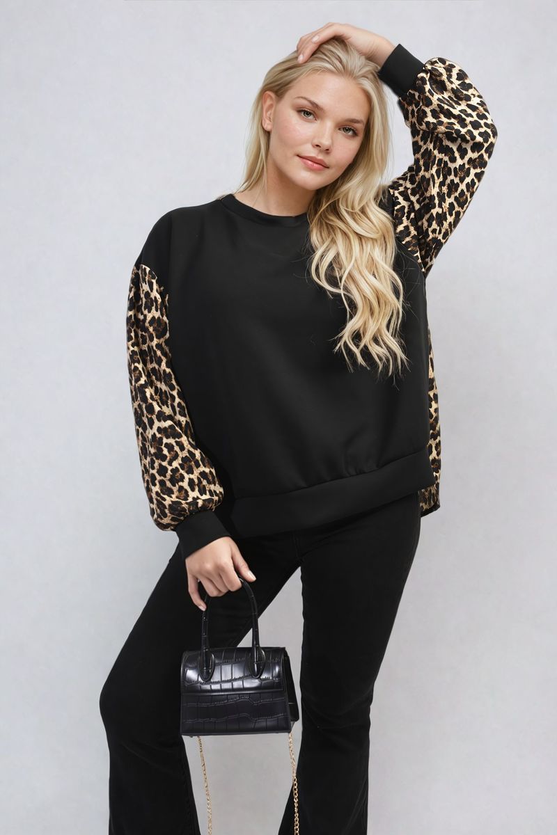 MARISSA Leopard Print Long Sleeve Knitted Jumper