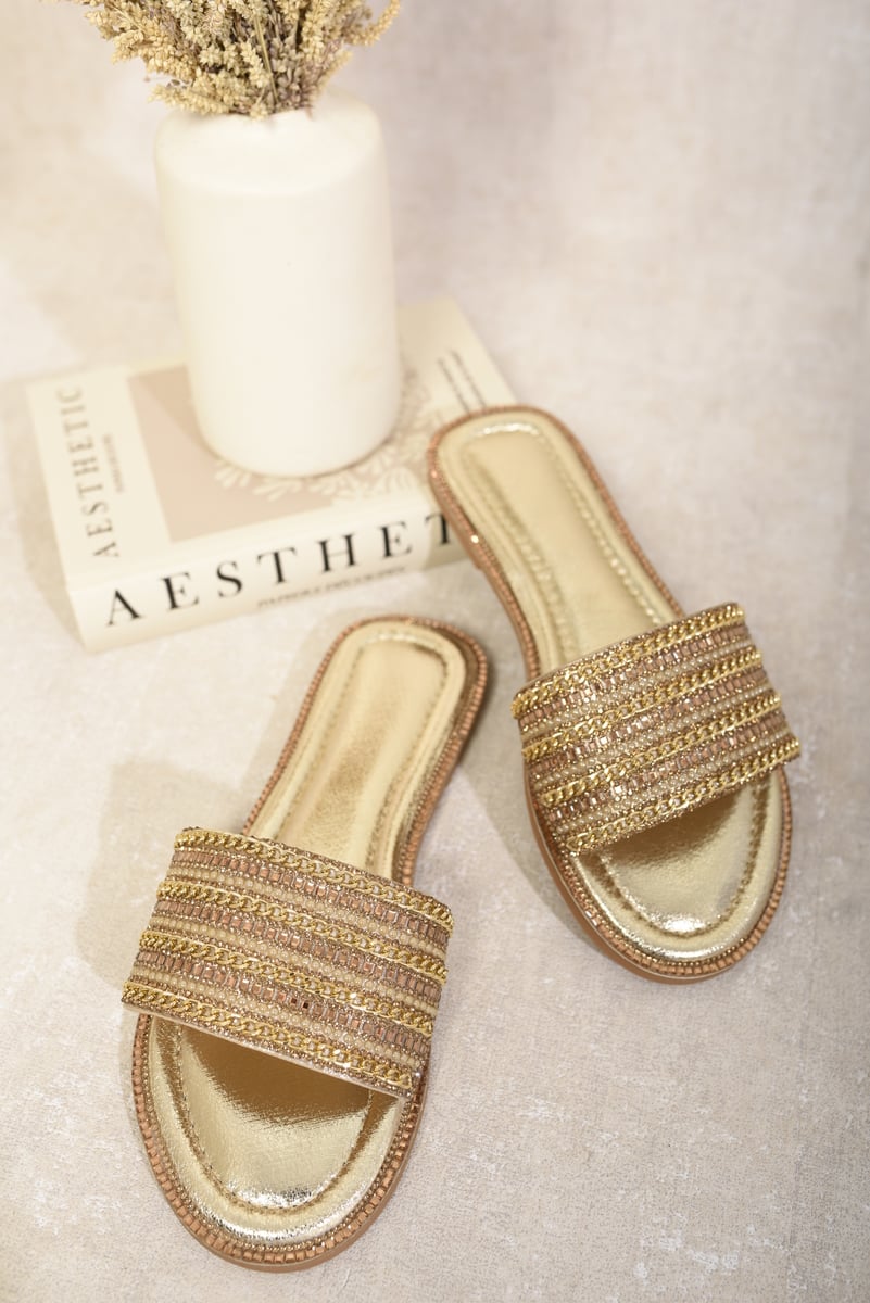 MELINDA Open Toe Embellished Flat Sandals